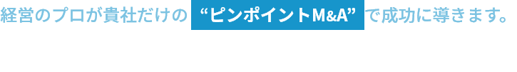 経営のプロが貴社だけの“ピンポイントM&A”  で成功に導きます。